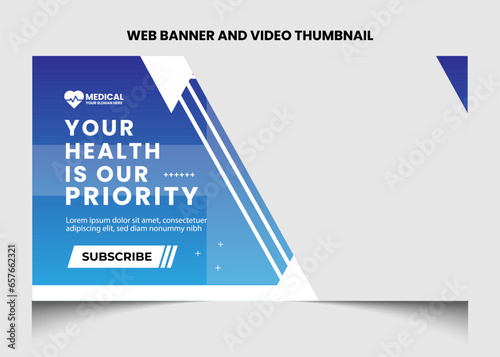 Healthcare or medical video thumbnail and web banner template. Healthcare medical poster design.