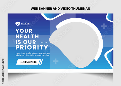 Healthcare or medical video thumbnail and web banner template. Healthcare medical poster design.