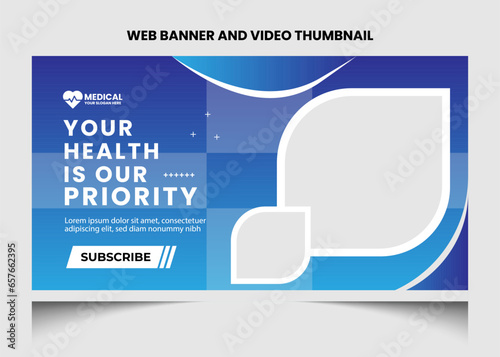 Healthcare or medical video thumbnail and web banner template. Healthcare medical poster design.