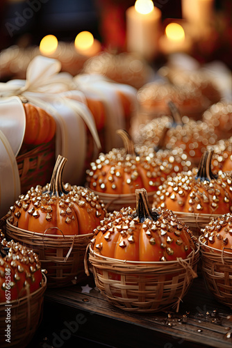 Autumn small pumpkins decoration  