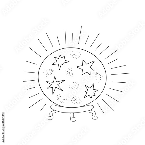 Magic witch globe esoteric fortune teller crystal ball for predicting future, doodle vector illustration for Halloween holiday celebration decor