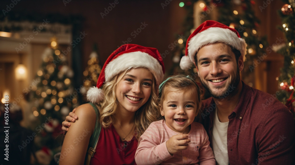 Beautiful family taking selfie at home waiting for Christmas night Beautiful family taking selfie at home waiting for Christmas night