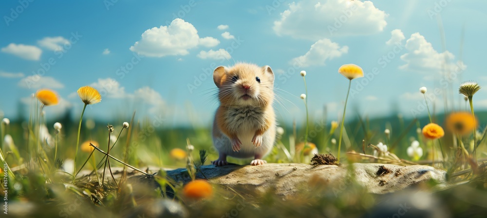 Cute mouse on nature. Generative AI technology. - obrazy, fototapety, plakaty 