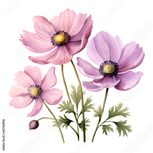 Japanese anemone watercolor. Fall flowers illustration. cartoon clipart