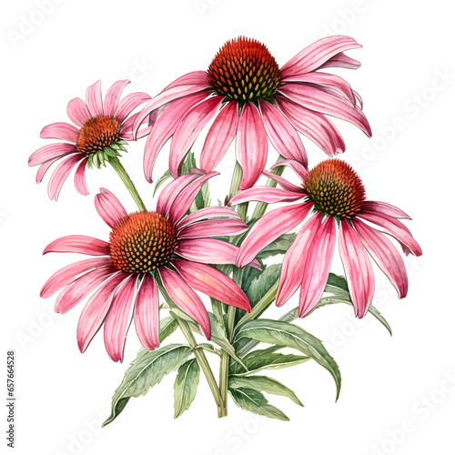 Coneflower  watercolor. Fall flowers illustration. cartoon clipart