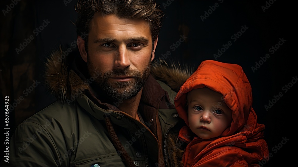 Portrait of a man and a child, generative AI