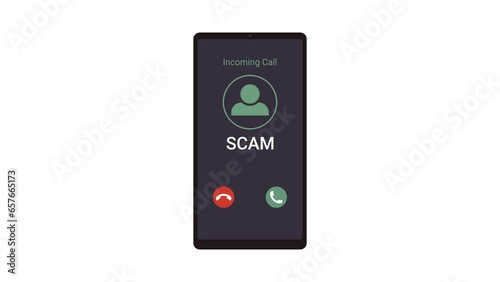 Incoming Call scam alert on mobile phone. 4K animation video