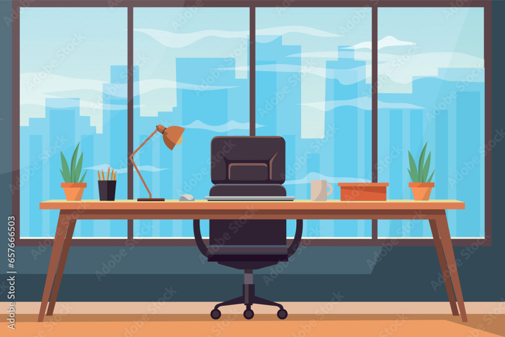 Empty modern office interior. Office interior in flat design Modern business workspace. Vector stock