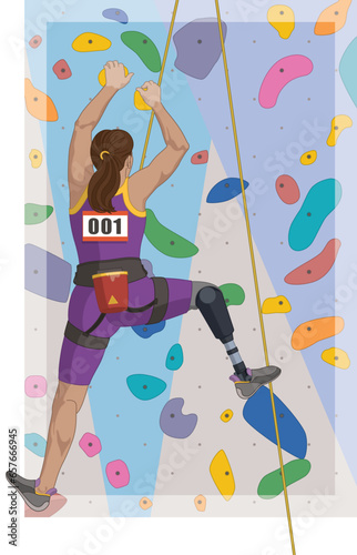 para sports paralympic climbing female climber scaling indoor wall