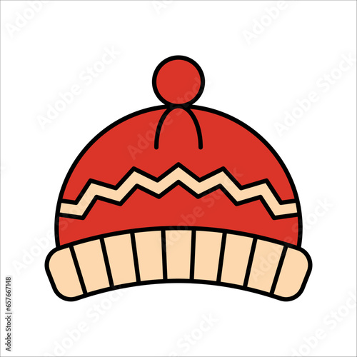 Winter hat icon. Vector in simple flat design, outline. Knit wool beanie with pompom, vector illustration on white background