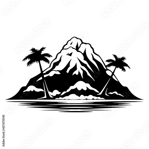 island  Silhouettes of palm trees on the beach.