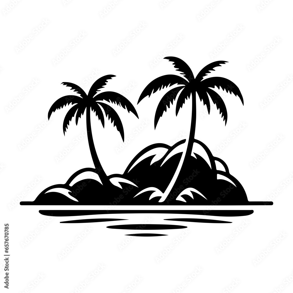 island Silhouettes of palm trees on the beach. island Silhouettes of palm trees on the beach.