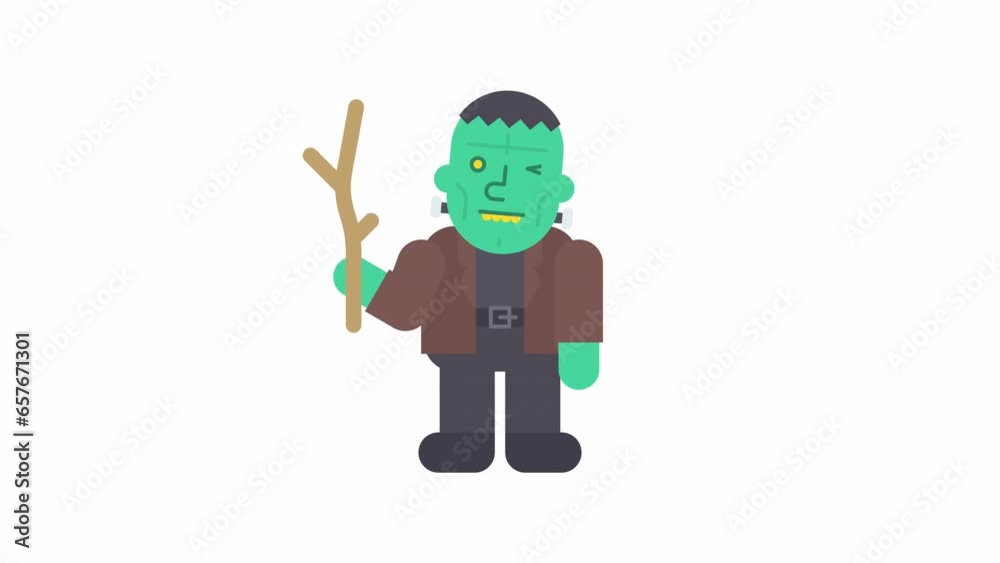 Monster with yellow teeth holding stick. Alpha channel Monster with yellow teeth holding stick. Alpha channel