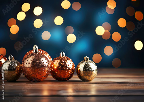 abstract christmas background with golden christmas balls and golden bokeh copy space for text