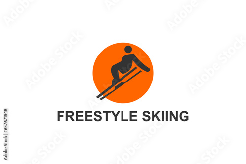 Freestyle skiing vector line icon. acrobatics, practice Freestyle skiing. extreme sports pictogram illustration.