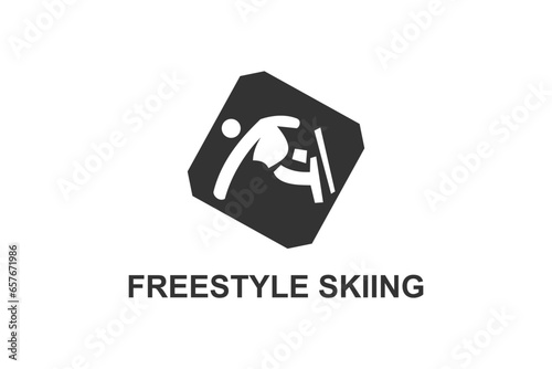 Freestyle skiing vector line icon. acrobatics, practice Freestyle skiing. extreme sports pictogram illustration.