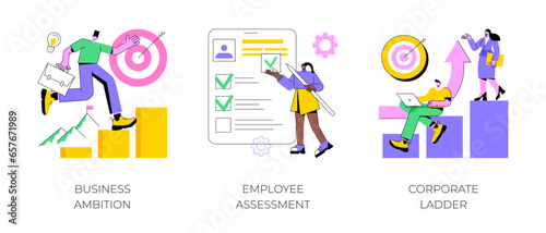 Personal growth abstract concept vector illustration set. Business ambition, employee assessment, corporate ladder, goal achievement, startup project support, job performance review abstract metaphor.