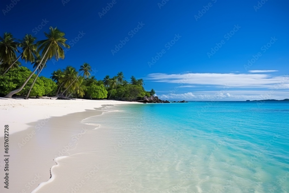 Stunning beach and ocean on a tropical island. Generative AI