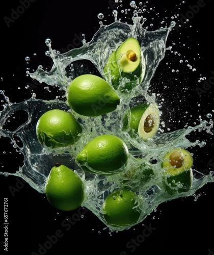 Avocado fruits fall into the water