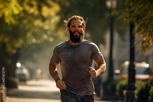 Portrait of a man is jogging in the morning