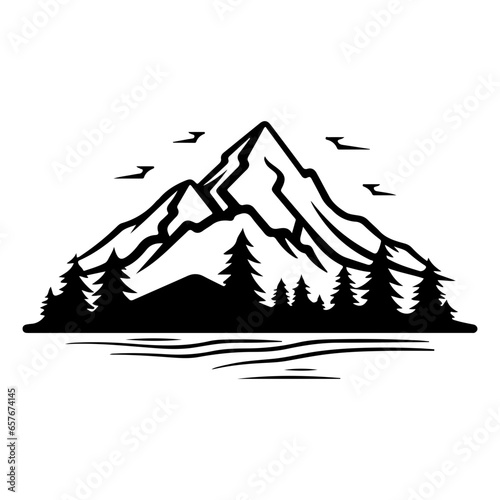 mountain icons set  hills  forest  wood  trees  rivers  lakes  nature landscape icons  travel mountain lake forest silhouette  