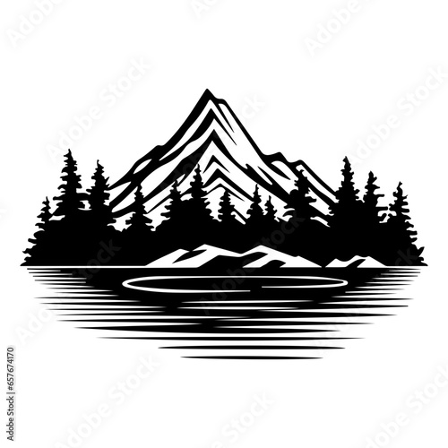 mountain icons set  hills  forest  wood  trees  rivers  lakes  nature landscape icons  travel mountain lake forest silhouette  