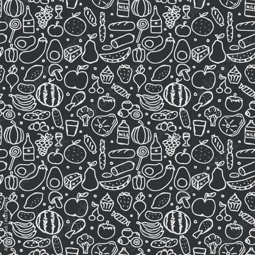 Seamless food pattern. Drawn doodle food background
