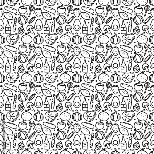 Seamless food pattern. Drawn doodle food background