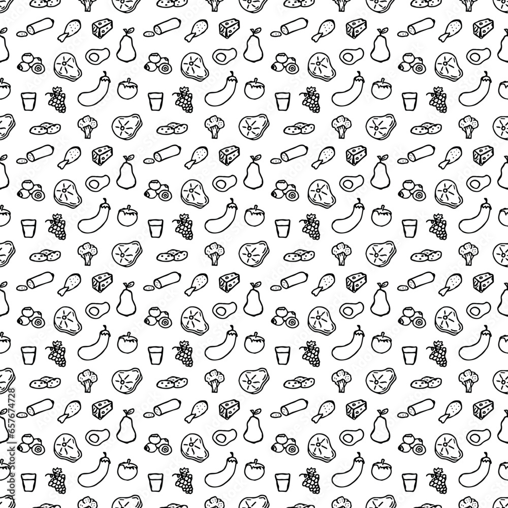 Seamless food pattern. Drawn doodle food background Seamless food pattern. Drawn doodle food background