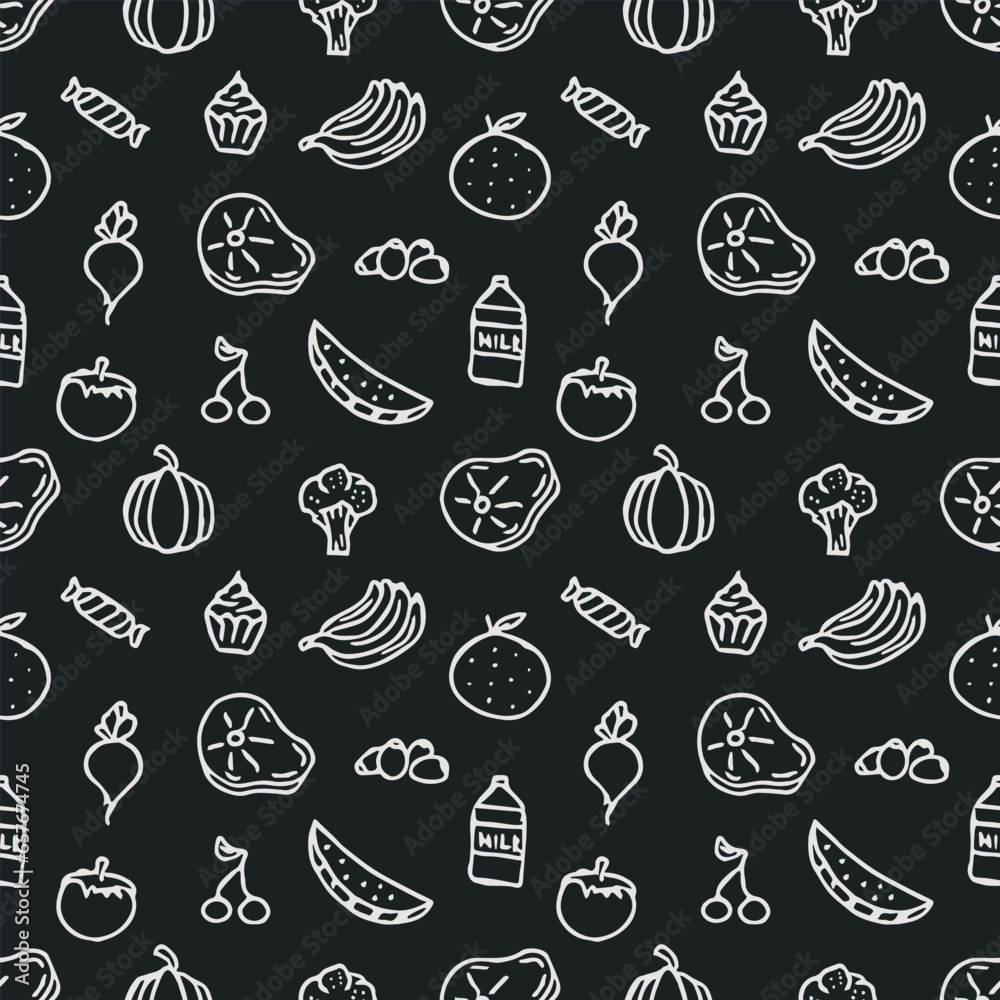 Seamless food pattern. Drawn doodle food background