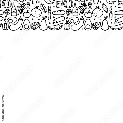 Drawn food background. Doodle food illustration with place for text