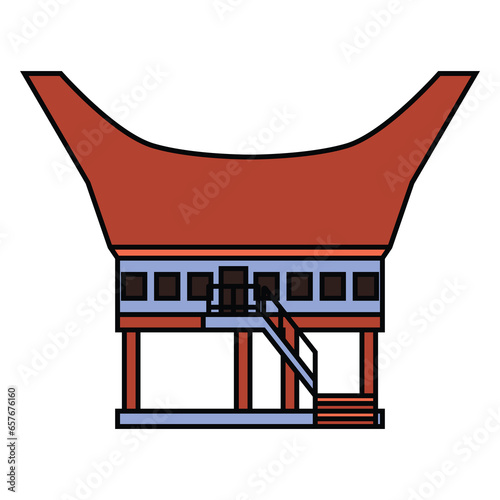 Rumah adat tongkonan, traditional house from toraja sulawesi selatan indonesia, cartoon style vector illustration isolated on white photo
