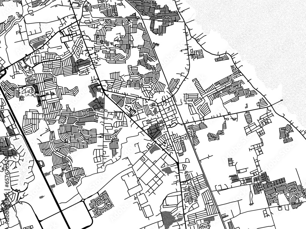 Greyscale vector city map of  Cabuyao in the Philippines with with water, fields and parks, and roads on a white background.