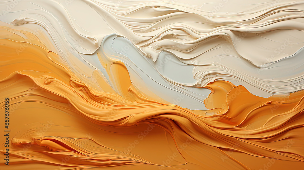 Obraz premium Abstract of White and Light Yellow Acrylic Liquid Painting Thick Wavy Background