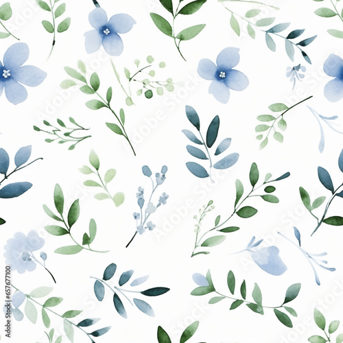 seamless watercolor pattern nature element,leaf and flower