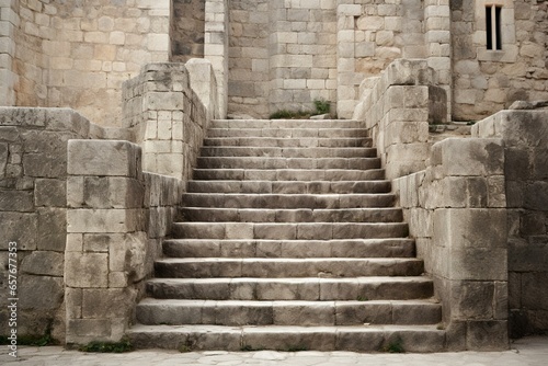 Stone stairs of a castle on white background. Generative AI