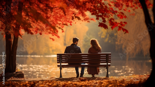 A couple in love walks in the autumn park