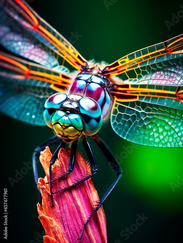 Beautiful dragonfly on a flower. Macro photo of dragonfly. © Kateryna