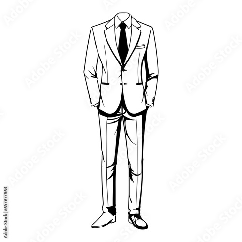 Men's notch lapel Blazer Jacket suit flat sketch fashion illustration technical drawing with front and back view.
 photo