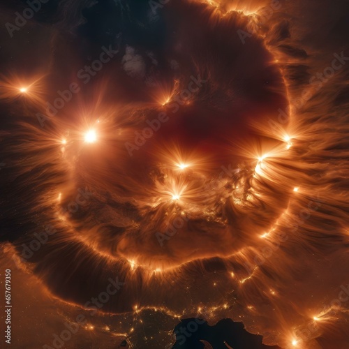 A satellite's view of a massive solar storm erupting from the sun, sending out powerful solar flares3