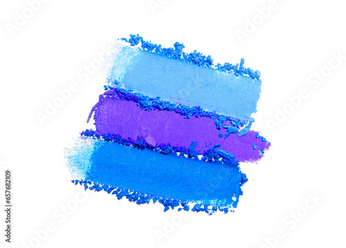 Eye shadow set multicolored blue purple crushed powder smudged isolated on white