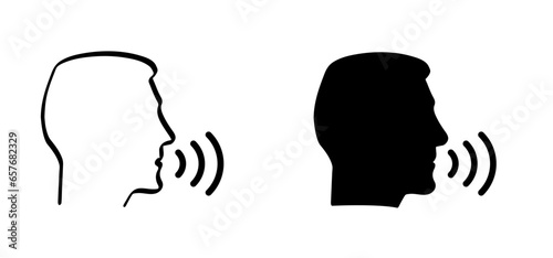 Cartoon face profile talk icon. Conversation speech Icon silhouette heads. Head in Profile speak, communication pictogram. People face are talking icon or sign. Assistance vector icon. Voice sign.