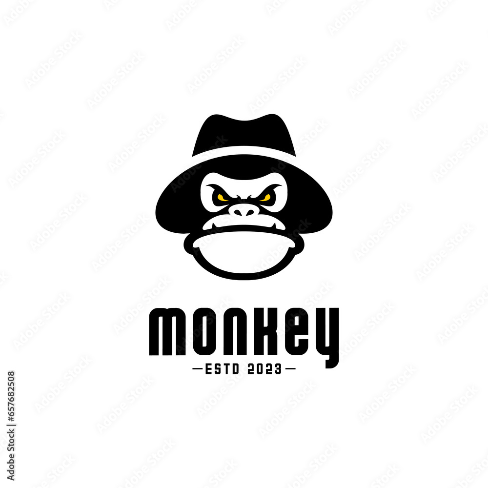 Naklejka premium vector logo of monkey head wearing mafia hat, animal logo