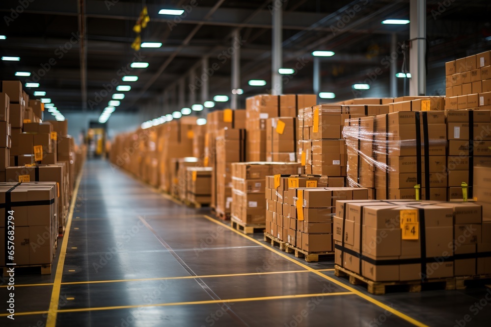 a warehouse with boxes on the floor a warehouse with boxes on the floor