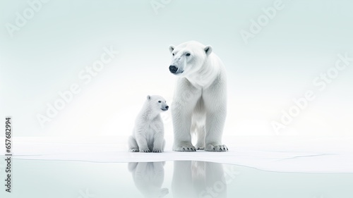 a serene scene of a modern living room with a beautifully decorated Christmas tree. Realistic polar bear figurines are placed under the tree  surrounded by minimalistic ornaments or soft  white lights