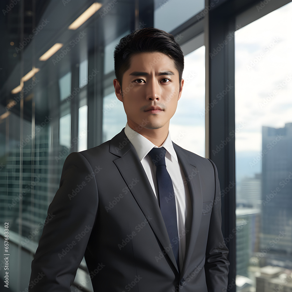 Asian American businessman in an office. Generative ai. Asian American businessman in an office. Generative ai.