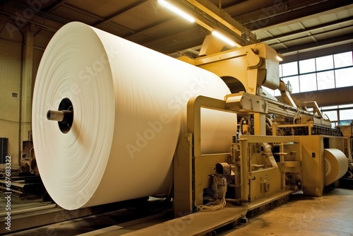 The machine produces a large volume of paper rolls. Generative AI
