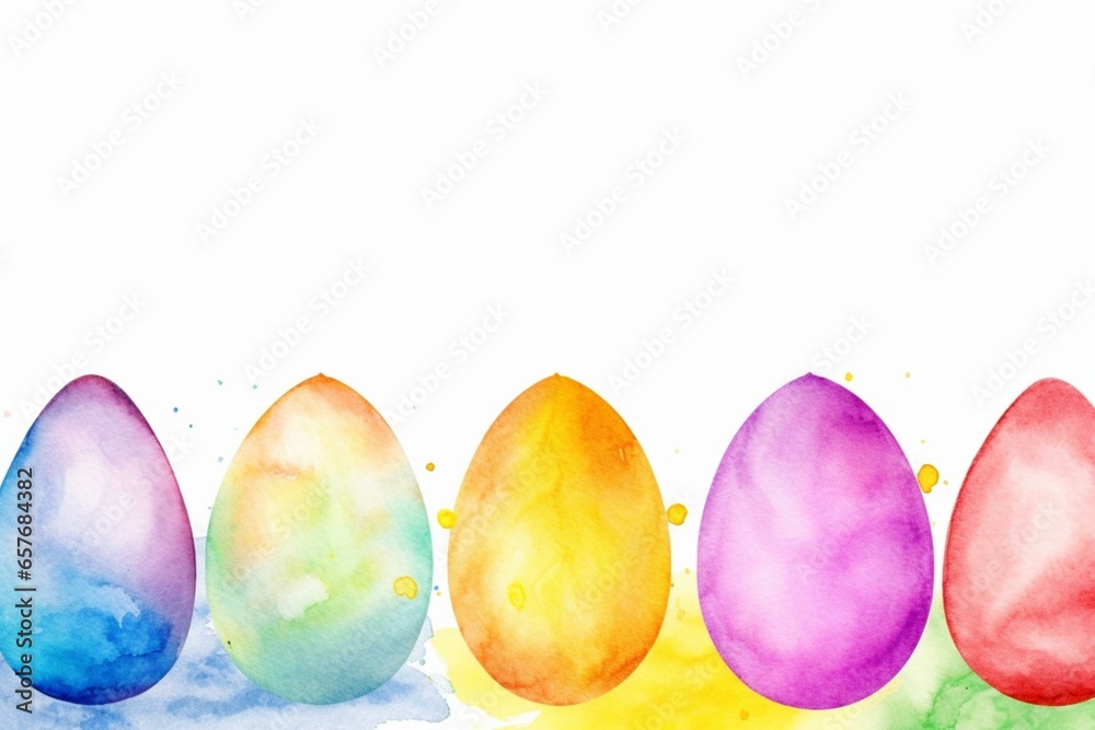Colorful watercolor egg border. Generative AI
