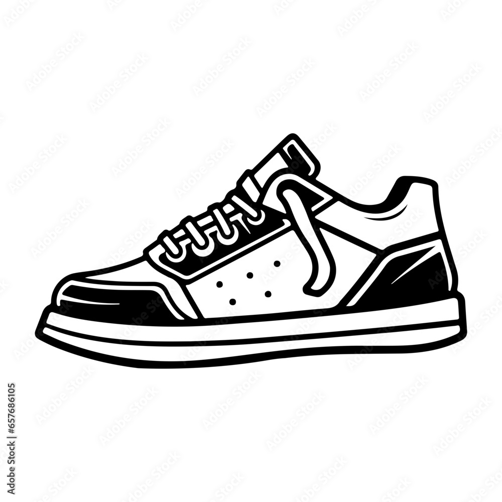 Sports shoes, sneakers black icon, flat design on white background. Vector illustration Sports shoes, sneakers black icon, flat design on white background. Vector illustration