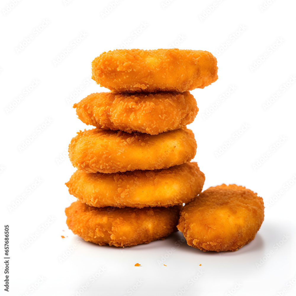Stack of chicken nuggets isolated on a white background. Generative ai. Stack of chicken nuggets isolated on a white background. Generative ai.